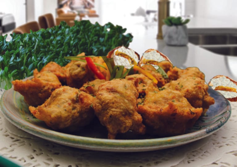 Mini savarins de sole au cresson, blinis au mascarpone et citron confit