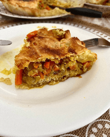 Lieu noir en pâte feuilletée, légumes et curry